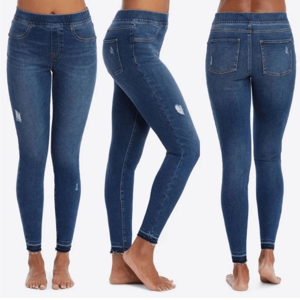 Spanx Distressed Skinny Jean Leggings Stretch Medium Wash Womens XL NWT